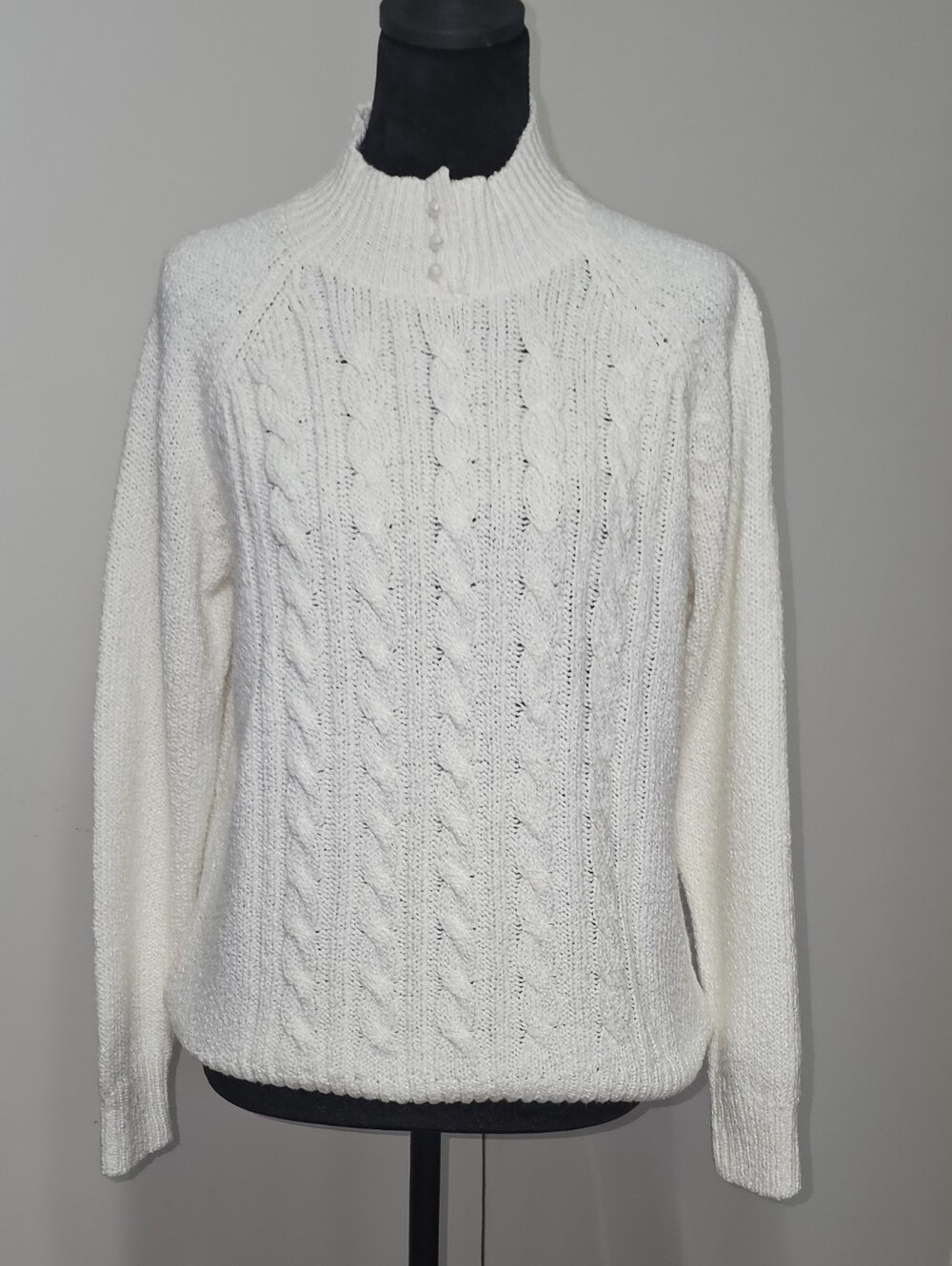 Karen Scott Cream Cable Knit Mockneck Sweater Sz Sm
